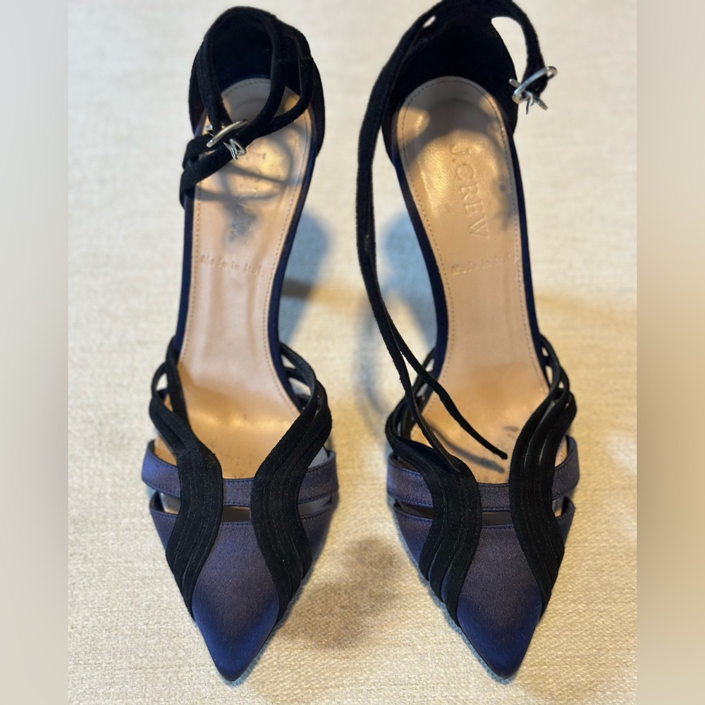 J.Crew Navy and Black Satin Heels